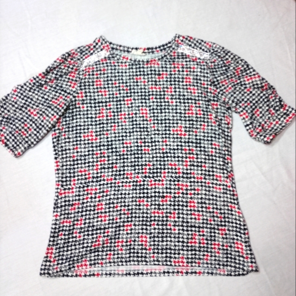 Como Blu Short Sleeve Soft Zig Zags Shirt Sweater Feel Embellished